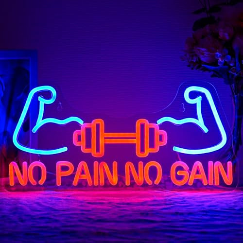 No Pain No Gain Neon Sign for Gym Decor Gym Neon Sign Light Dumbbell LED Sign Weightlifting LED Lights Muscle Neon Light Fitness Club Neon Signs for Gym Fitness Club Christmas Wall Art