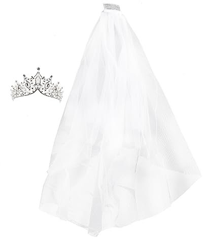 BELLIFFY 1satz Rhinestone Krone Mit Schleier Elegantes Hochzeitskopfschmuck Für Bräute Silberne Krone Weiße Doppellagige Schleier Für Hochzeiten Und Fotoshootings