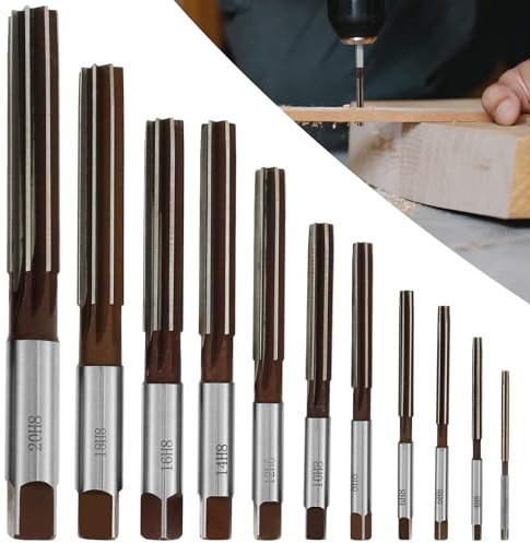 11Pcs Hand Reamer Set Alloy Steel Reamer Tool H8 Accuracy Straight Shank Milling Cutter Tool for Metal Wood Hole Reaming, 3mm 4mm 5mm 6mm 8mm 10mm 12mm 14mm 16mm 18mm 20mm