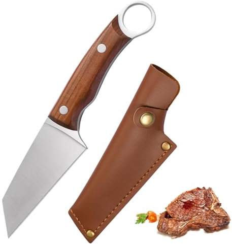 Doklasu Japanese Small Chefs Knife 4 inch Full Tang Kitchen Knvies Handmade Forged High Carbon Steel BBQ Knife with Sheath and Wooden Handle