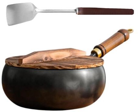 Milageto Wok Antiadherente, Wok de Fondo Redondo, ollas sin Recubrimiento, Wok de Cocina, Cocina de Inducción, sartén Wok, Wok de Hierro Pow para Restaurante