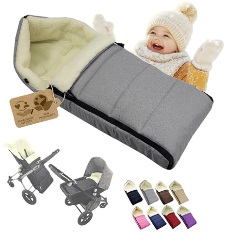 Saco de dormir para cochecito de bebé, con lana de cordero, cálido, lavable, 108 cm (gris claro)