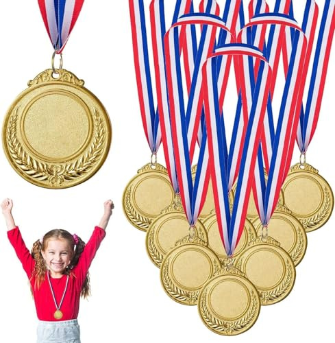 Jiahuade 10 Pezzi Medaglie Premiazioni Metallo,Medaglie Bambini Metallo,Winner Medaglia con Nastro Collo,Medaglia Premi per Giochi Sportivi,Feste a Scuola,Bomboniere