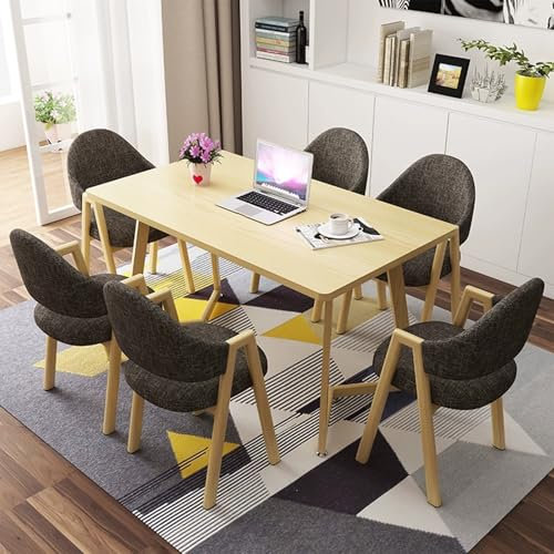 Industrialstil 7 -teiliges Essset mit 6 Stühlen Holz Küchentisch für Esszimmer Langer großer hölzerne Konferenztisch Einfach zu reinigen oberflächen Blaue Essmöbel