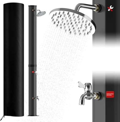 Solardusche 35 L, Solar Gartendusche mit Drehbarem Regenduschkopf für Garten, Pool & Camping, Pooldusche-Warmes Wasser bis 60°C, Aussendusche Ohne Stromanschluss, Außendusche mit Schutzhaube, Schwarz