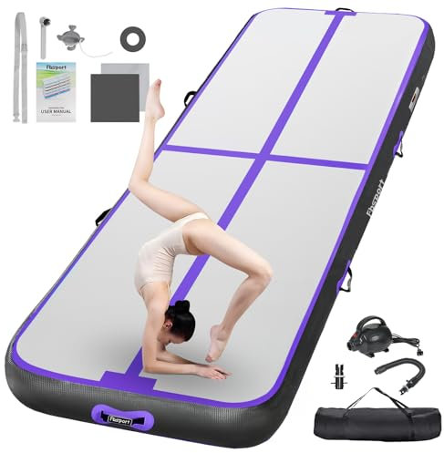FBSPORT Airtrack Matte, 20cm Hoch Verdicken 5M Tumbling Matte, Gymnastikmatte Zubehör mit Luftpumpe, Trainingsmatte Turngeräte mit Tragetasche, Turnmatte für Zuhause, Outdoor, Yoga