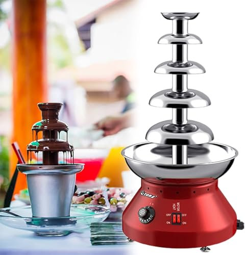 GESAIDES Fontaine à Fondue au Chocolat électrique en Acier Inoxydable pour Fête d'anniversaire, Mariage, Célébration, Chocolat,5tiers-Red