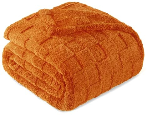 Exclusivo Mezcla Kuscheldecke Flauschig 150x200 cm Fleecedecke Sofadecke | Weich, Leicht, Atmungsaktiv, Karierte Decke, Bett, Sofa, kuschelig, Wohndecke, Bettüberwurf, alle Jahreszeiten, Orange