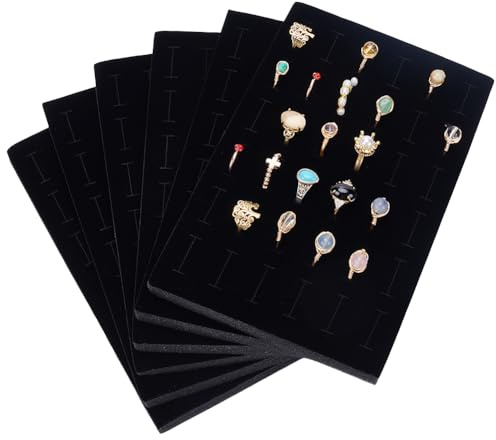 PLIGREAT 8 plateau de Présentation pour Bagues en Velours Noir Organiseur de Bijoux Support de Bagues Présentoir en Mousse Coussinets de Rangement pour Tiroir de Commode Boîte à Bijoux