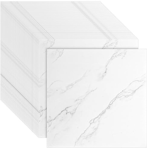 CYEER 40 Dalles PVC Adhésives Sol 30x30cm, Sol Vinyle Autocollant Effet Marbre Blanc, Revêtement de Sol Imperméable et Épais pour Cuisine, Salle de Bain et Salon, Kit de Rénovation DIY 3,6 m²
