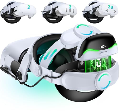 DXKK for Meta Quest 3/3s Head Strap with Battery - Magnetic & Extended 3H & Digital Display, Double Dials, Quick-Switch Reality Mode, Comfort VR Headset Strap for Oculus Quest 2, MQ4000
