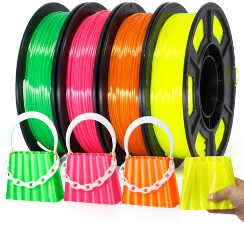 RepRapper Silk TPU Filament 1.75mm Set, 4 x 250g (1kg), Flexibles Soft Filament 95A Shore-Härte, Seidig Glänzendes 3D Drucker Filament Bundle, Gelb/Rosa/Grün/Orange, Hohe Präzision +/- 0,03mm