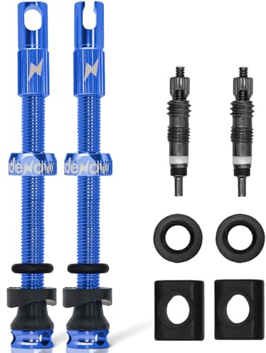 RideNow 65mm Presta Tubeless Ventile 2 Stück Blau, Superleichtes Alu | Hochwertig, Anti-Leck, Rostfrei, für Schlauchlos-Reifen Rennrad MTB Gravel, mit Ventileinsatz-Entfernerwerkzeug