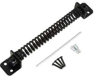 204mm Black Powder Coated Gate Spring Heavy Duty Carbon Steel Auto Close Spring with Fixings Rust-Resistant Tension Spring for Wooden Garden Gates, Fences, Shed or Outdoor Doors