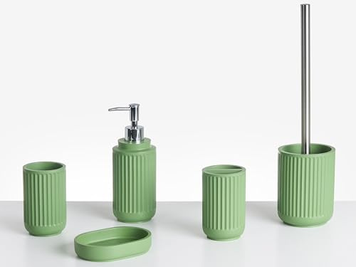 Badaccessoires Set 5-teilig Kunstharz grün Rillenoptik Bad-Zubehör Huarmey