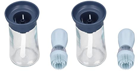 Generic Oil Dispenser, Olive Oil Dispenser Bottle with Silicone Brush 2pcs Silicone Glass Brush Container for Kitchen Grilling Baking Cooking (Blue)