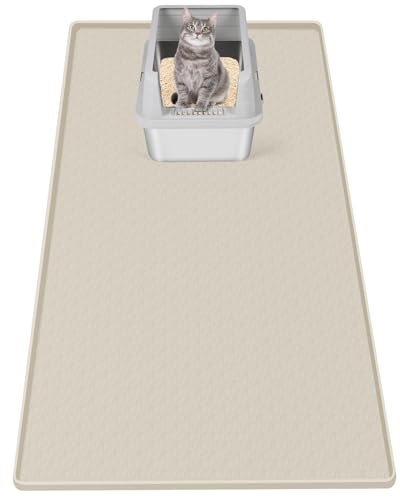 Bartuke Cat Litter Mat XXL, Silicone Mat for Litter Box with Edge | 51x26 Extra Large Litter Trapping Mat for Litter Scatter Control,Soft on Kitty Paws,Easy to Clean, Diamond Pattern,Beige