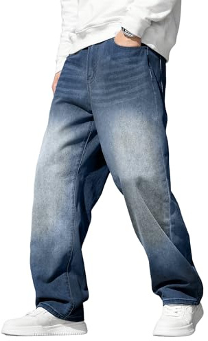 JMIERR Baggy Jeans for Men Y2K Wide Leg Loose Fit Work Pants Hip Hop Streetwear Relaxed Fit Trousers Plus Size Denim Baggy Pants Vintage Fashion, S, Blue