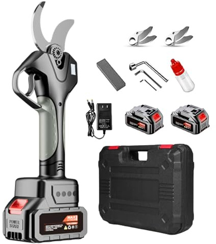 Lissontine Sécateur De Jardin Sécateur De Jardin électrique sans Fil 21 v, Lame Sk5, écran LCD, Perche Télescopique 2,1m Et Double Batterie 4500mah pour Arbres Et Arbustes