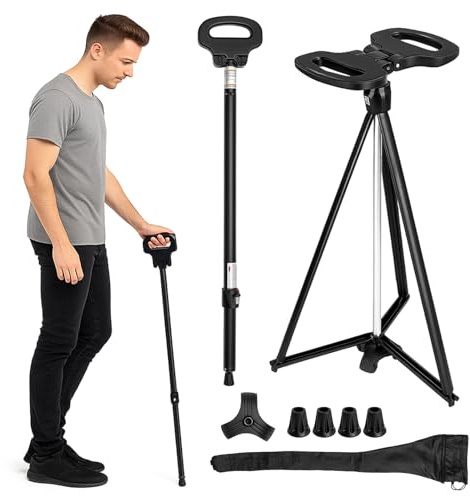 Walking Stick with Seat, Foldable Shooting Stick for Adults Elderly 150 kg Max Load, Portable Cane Stool for Seniors, Easy Carry Chair for Hiking Traveling Camping Queuing Fishing