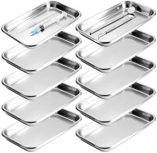 10 stycken instrumentbricka rostfritt stål: rektangulära brickor, rostfritt stål brickor, rektangulär skål, laboratoriebricka medicinsk bricka liten silverbricka för laboratorietandverktyg