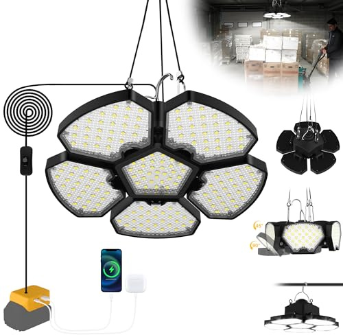 T-SUN 65W Lampe Suspendue LED Compatible avec De-walt 18V 6000K pour Garage | 2000LM Suspension LED avec USB et Type-C, 2 Modes d'éclairage Lampe de Camping Portable pour Chantier, Atelier(Sans Batterie)