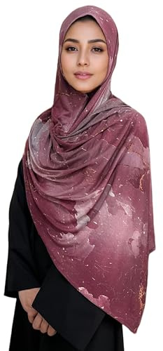 MiaoChoice Printed Jersey Cotton Scarf for Women, Stretch Soft Hijab, Lightweight Breathable Head Wrap for All Seasons (MCTLP2538-G Pattern)