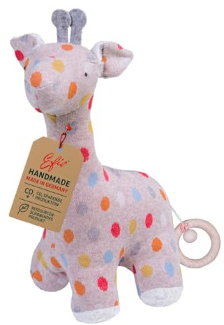 Efie Bio-Spieluhr Giraffe, Handgefertigt in Deutschland, 100% Bio-Baumwolle, Recycelte Füllung, Nachhaltig, Babyspielzeug ab Geburt, ca. 32 cm (Melodie: Sandmann, Lieber Sandmann)