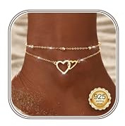Kakonia Bracelet Cheville Femme Argent 925 Imperméable Bracelets de Cheville Pour Femme Argent Or Perlé CZ Cœur Chaine de Chevilles Réglable Plage Chevilles Bracelets pour Femmes