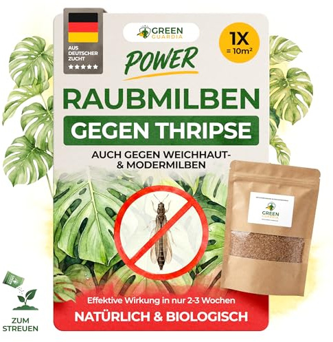 GREEN GUARDIA Power Raubmilben gegen Thripse - Streuware mit 1x Tüte für 10m² - Biologisches Mittel zur effektiven Thripse Bekämpfung für Zimmer- & Zierpflanzen uvm. - chemiefrei