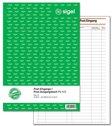 SIGEL PG415 Post-Eingangsbuch / Post-Ausgangsbuch, A4, 50 Blatt, aus nachhaltigem Papier
