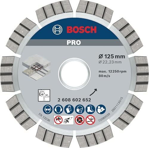 Bosch 1x PRO Concrete Diamanttrennscheibe, 125 x 22,23 mm | für Beton, Stahlbeton, Ø 125 mm, Professional Zubehör Kleiner Winkelschleifer
