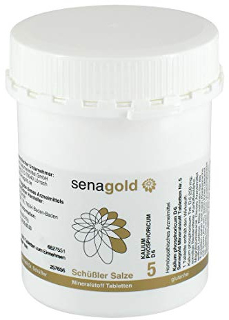 Senagold Schüssler Salze Nr. 5 Kalium phosphoricum D6, 1000 Tabletten | Das Salz der Nerven und Psyche, glutenfrei, alkoholfrei, hergestellt nach Homöopathischem Arzneibuch in Deutschland