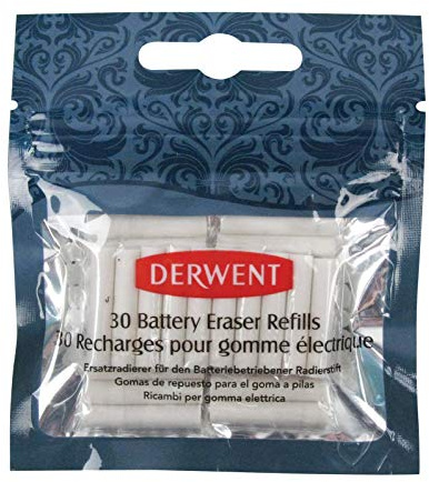 Derwent Replacement Erasers, Set of 30, For Battery Operated Eraser Pen, Professional Quality, 2300023 - White