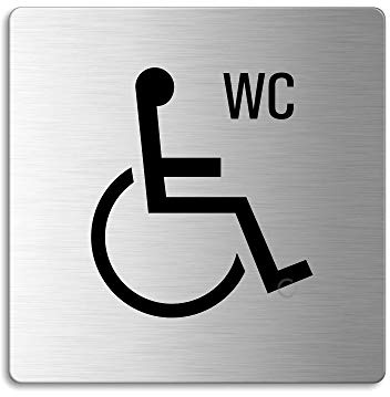 Plaque de Porte en Acier inox brossé - WC Handicapés | 85x85 mm No.8935