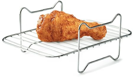 Schallen Pack of 2 Metal Air Fryer Rack for Most Air Fryer Machines incl Ninja Dual, Stainless Steel Double Layer Dehydrator Rack with 4 Skewers for BBQ, Microwave, Roasting Oven, Air Fryer