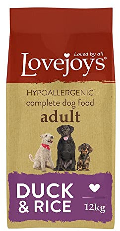 Lovejoys Complete Dry Dog Food Hypoallergenic Recipe, Duck & Rice, 12kg - Wheat-Free Dried Dog Biscuits and Sensitive Dog Food Dry
