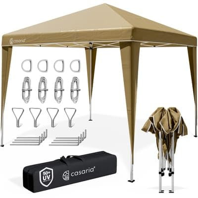 CASARIA® Gazebo da Giardino Capri 3x3m Pop-Up Protezione 50+ Impermiabile Tenda a Fisarmonica Beige