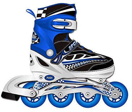 Tante Tina Inliner für Kinder - Kinder Inliner verstellbar mit leuchtenden Rollen - Kinderinliner Rollschuhe größenverstellbar in 4 Größen - Blau M (33-37