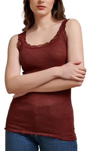 EGI Canottiera Donna in Seta, Pizzo Elegante, Prodotto in Italia, Intimo, Top per Donna, Tessuti di Alta Qualità e Produzione Italiana, Art. 1491, bordeaux, L/XL