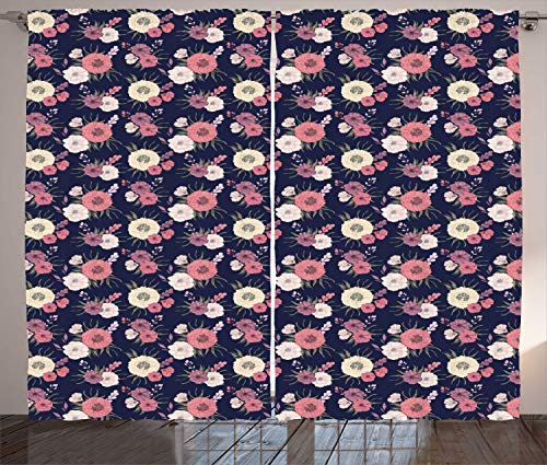 ABAKUHAUS Dahlie Rustikaler Gardine, Vintage-Blüten-Pfingstrose Mohn, Schlafzimmer Kräuselband Vorhang mit Schlaufen und Haken, 280 x 175 cm, Getrocknete Rose Pale Pink