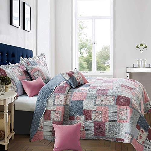 B&B Bedspreads 100% Cotton Bedding Reversible Patchwork Quilt Blanket Bed Sheet Printed Bedding Set - 100% Cotton 3Piece Comforter Set + 2 Pillow Sham (Fine Décor, Super King Size)