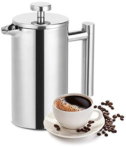 Cafetière à Piston Acier Inoxydable 350ml French Press Thermomètre Français Presse avec Café Filtres en INOX Double Parois Cafetiere Bouilloire pour Café & Thé