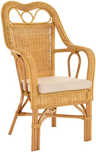 Krines Home Wintergarten Sessel Harry Armlehnsessel mit hoher Rückenlehne Rattansessel Wintergartensessel (Honig-Gelb)