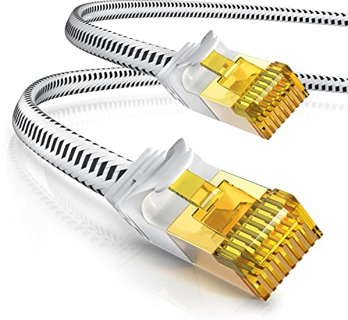 CSL - 30m CAT 7 Netzwerkkabel Flach und Dünn - Lan Kabel für 10 Gigabit High Speed, Internetkabel, Flachbandkabel, Verlegekabel - 10 Gbps Cat.7 RJ45 Kabel für Switch Router Modem PC, 30 Meter Weiss
