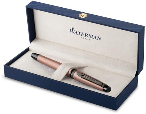 Waterman Expert Füllfederhalter | Rotgoldfarbene Metallic-Lackierung mit Ruthenium-Zierteilen | Feine Edelstahlfeder mit PVD-Beschichtung | Blaue Tinte | In Geschenkbox
