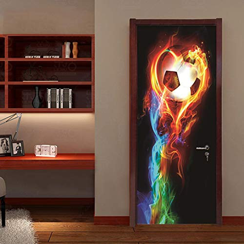 FHKGIUJAD Türtapete Selbstklebend Vinyl Türposter 3D Flamme Farbe Fußball Diy Türaufkleber Türfolie Türposter Selbstklebende Tür Abnehmbare Heimtapete Dekorative Kunst 88X200Cm