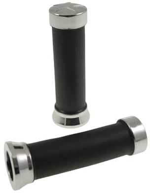 2EXTREME Lenkergriffe schwarz/Chrom 25/27mm kompatibel mit Roller, Motorrad | 2 unterschiedliche Griffgrößen: links 25 mm, rechts 27 mm Innendurchmesser; kompatibel mit Mopeds, nicht kompatibel mit Quads
