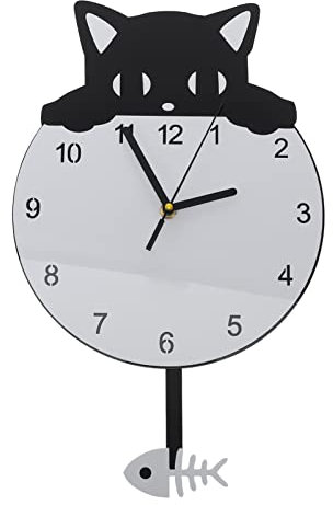 HOMSFOU Wanduhr, rund, Katze, Kätzchen, geräuschlos, dekorative Wanduhr für Kinderzimmer, Schlafzimmer, Büro