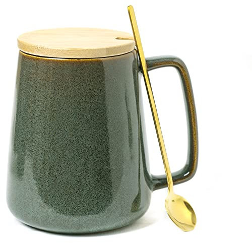 Grandi Tazze Da Caffè In Ceramica, 24 Oz / 700ml Tazze Extra Large, Coperchio E Cucchiaio Abbinati, Per Cappuccino, Latte, Cacao Caldo O Tè Caldo - Regalo Di Vacanza (24 oz Dark Green Set)